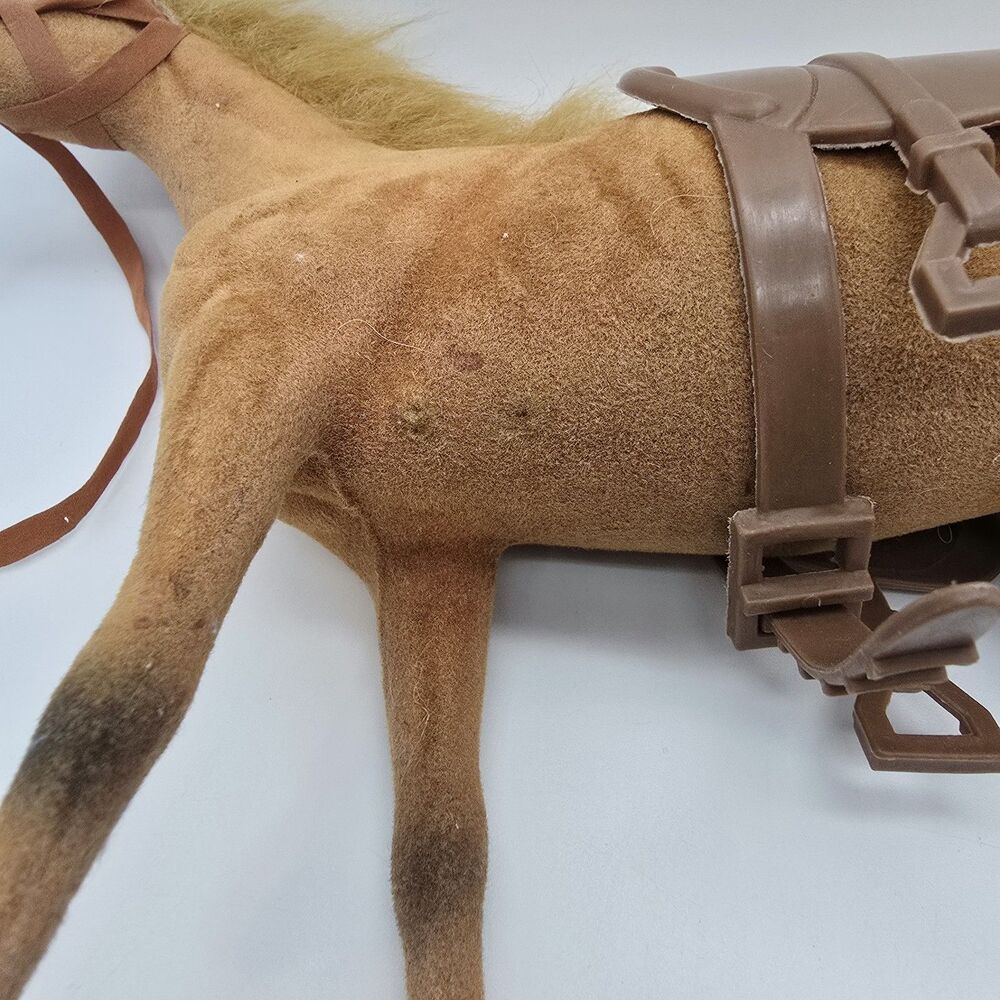 Vintage Flocked Plastic Horse Toy Figurine Pony Brown with saddle - Picture 10 of 14